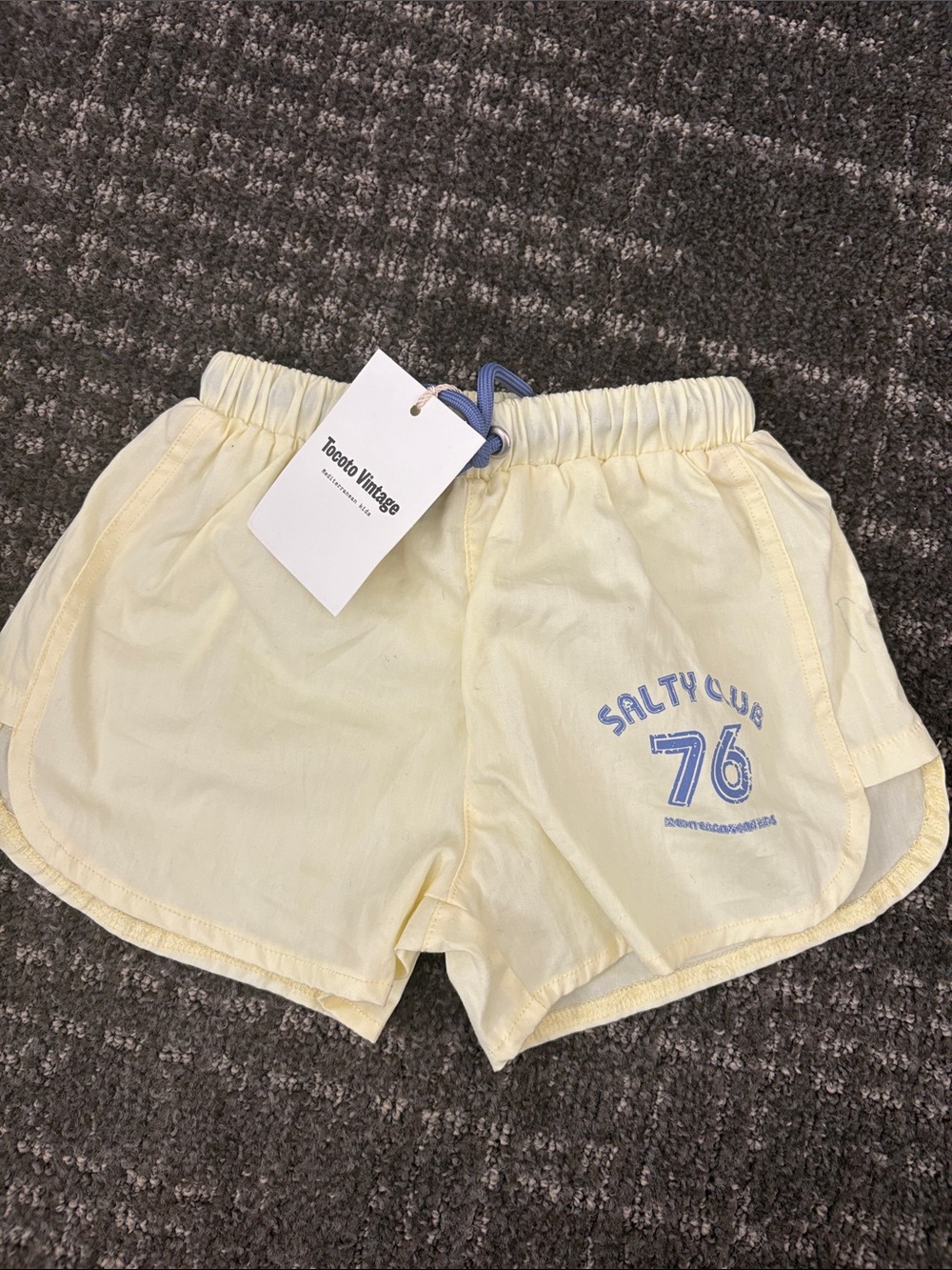 Kids Cream Swim Trunks with Blue Logo - Salty Club